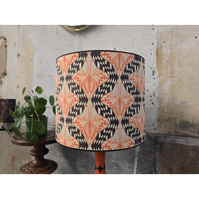 Large Antique Porcelain Lamp in Orange with Art Deco Shade For Sale - Image 6 of 14