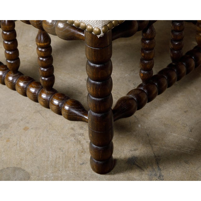 19th Century 19th Century English Turned Bobbin Legs Stool with Linen Upholstery For Sale - Image 5 of 10