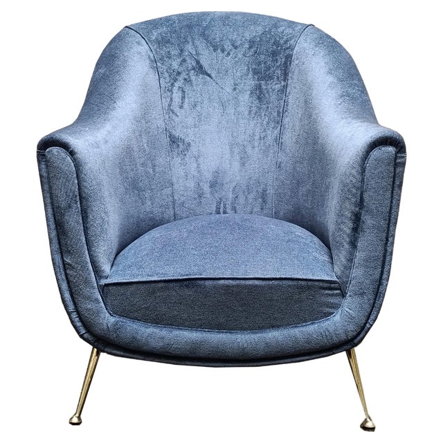 Vintage Light Blue Velvet Chair by Isa Bergamo, 1950s For Sale
