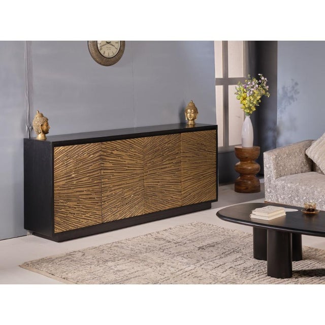 The Yardley Four Doors Wood Sideboard delivers practical dining room storage in a handcrafted solid wood design that...