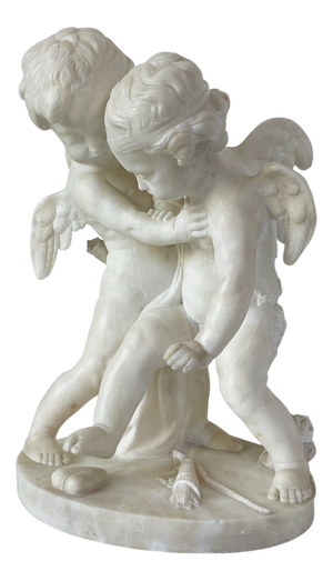 Eros and Anteros, Alabaster Sculpture, 1890s-1910s