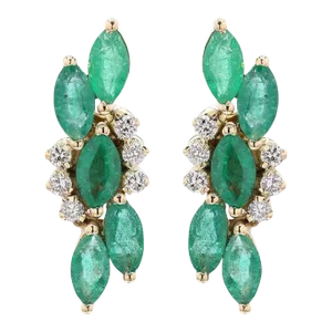 3.5Ct Emerald and Diamond Vintage Stud Earrings in 18k Yellow Gold- 2 Pieces