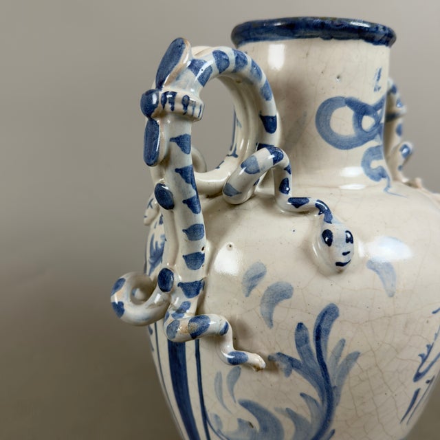 Savona Majolica Amphora Vase with Intertwined Snake Handles, 1700s For Sale - Image 10 of 16
