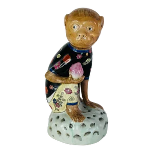 Vintage 1980s Andrea by Sadek Porcelain Monkey With Peach Figurine
