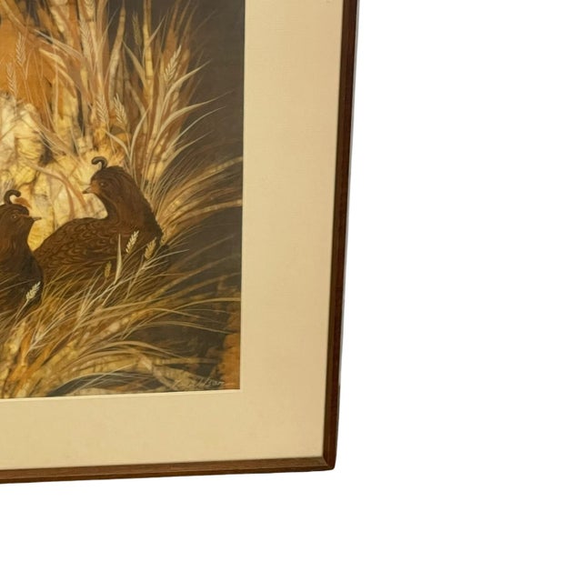1970s 1970s Louise "Lou" Wilson Signed Batik Art of Quail, Framed Wildlife Artwork. For Sale - Image 5 of 10