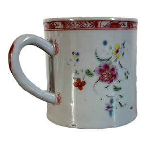 Small Antique 18th Century Chinese Export Porcelain Famille Rose Mug or Coffee Can