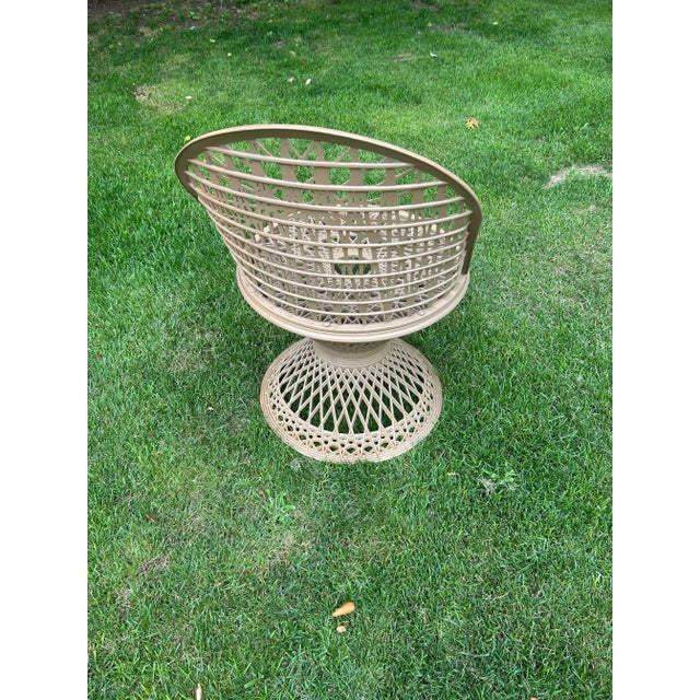 1970s 1970’s Vintage Russell Woodward Woven Spun Fiberglass Bistro Table and Glass Table Top & Pair of Matching Chairs, Patio Set, Attributed For Sale - Image 5 of 12