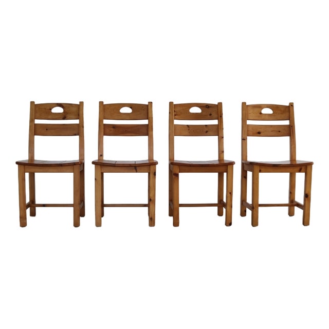 Vintage Dining Chairs in Pine, 1970s, Set of 4 For Sale