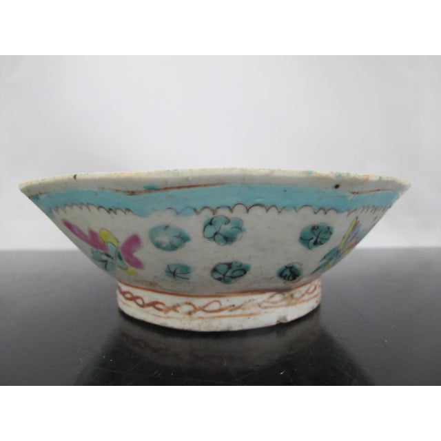 Late 19th Century Chinese Nyonya Ware Turquoise Center Octagonal Famille Butterfly Pottery Bowl For Sale - Image 5 of 7