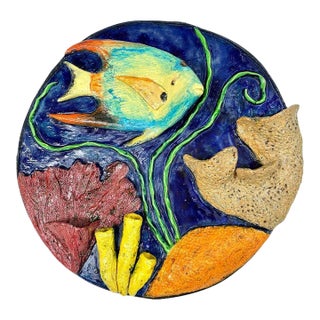 Queen Angel Fish Ceramic Wall Sculpture For Sale