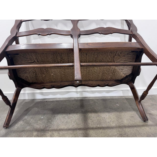Chestnut 1960s French Country Natural Rush Bench For Sale - Image 8 of 9