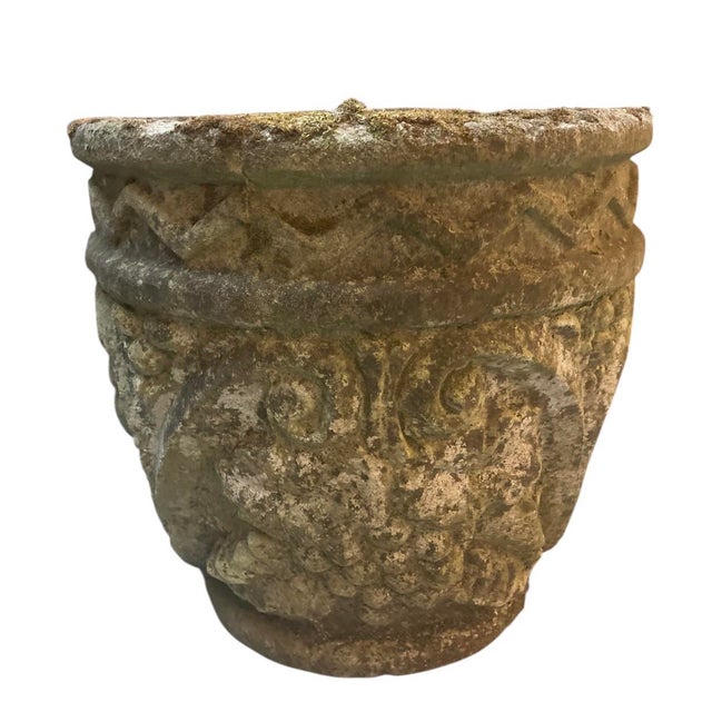 1980s 1980s Pair of Rustic Weathered Cast Stone Garden Planters For Sale - Image 5 of 6