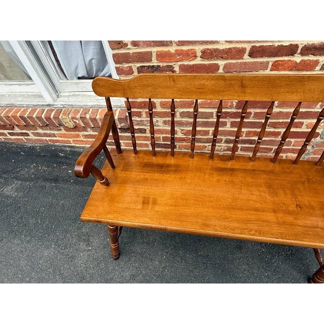 Late 20th Century Vintage Early American Colonial Windsor Style Spindle Back Bench For Sale - Image 5 of 15