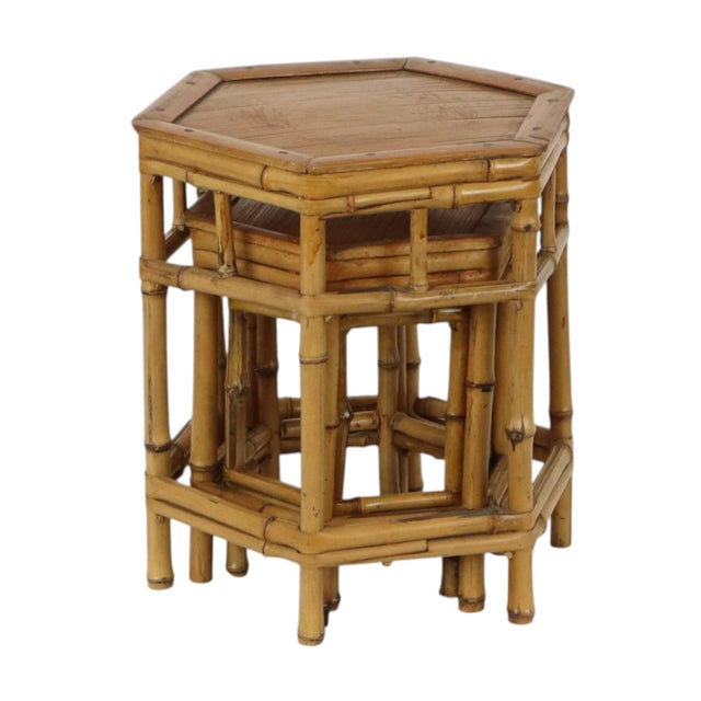 Vintage Bamboo and Rattan Nesting Tables, 1960s, Set of 3 For Sale - Image 14 of 16
