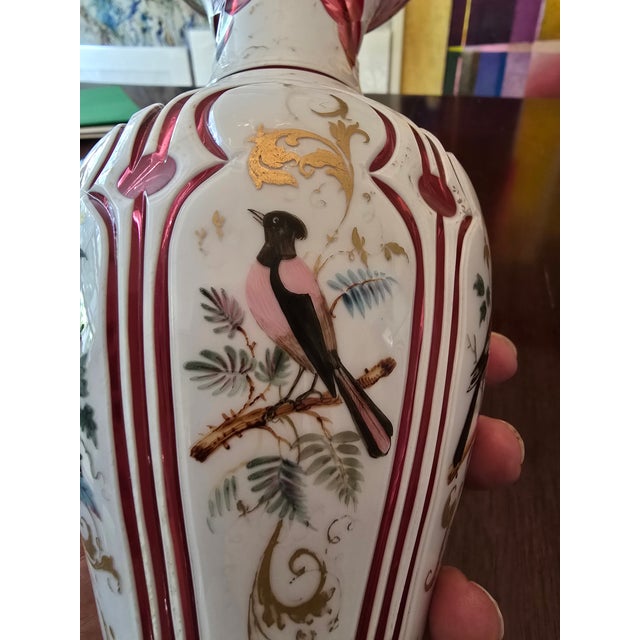 Antique Moser Bohemian Glass Birds Ruby Vases- a Pair For Sale In Boston - Image 6 of 15