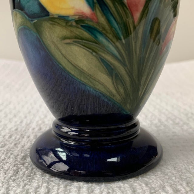 Blue Moorcroft "Freesia" Cobalt Blue Pottery Vase 5" Rare Design For Sale - Image 8 of 10