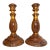 Pair of Antique Hand Turned Wood Marquetry Parquetry Candlesticks Candle Holders For Sale