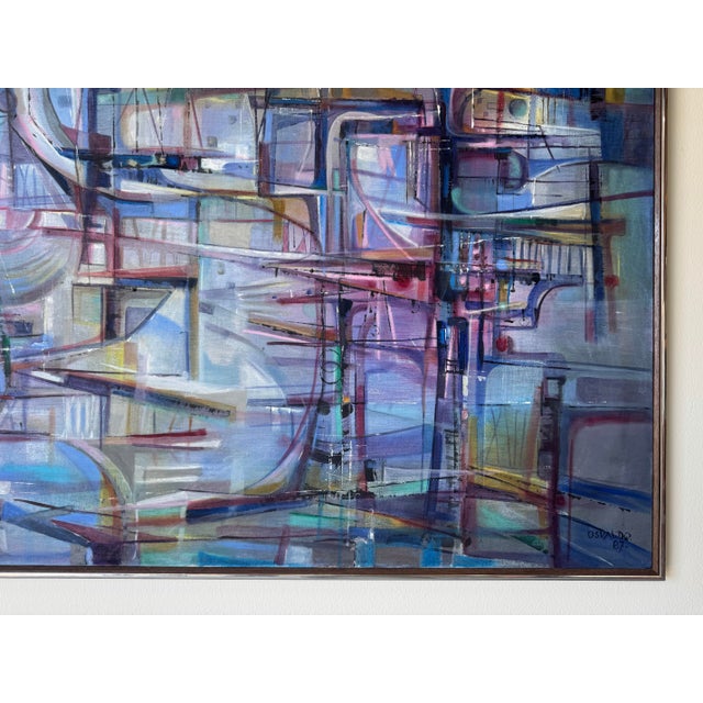 Lavender 1970’s Oswaldo Gutierrez (1917– ) Cuban Expressionist Abstract Oil on Canvas Painting For Sale - Image 8 of 11