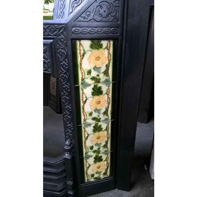 Antique Cast Iron Fireplace Insert with Original Decorative Tiles For Sale - Image 4 of 10
