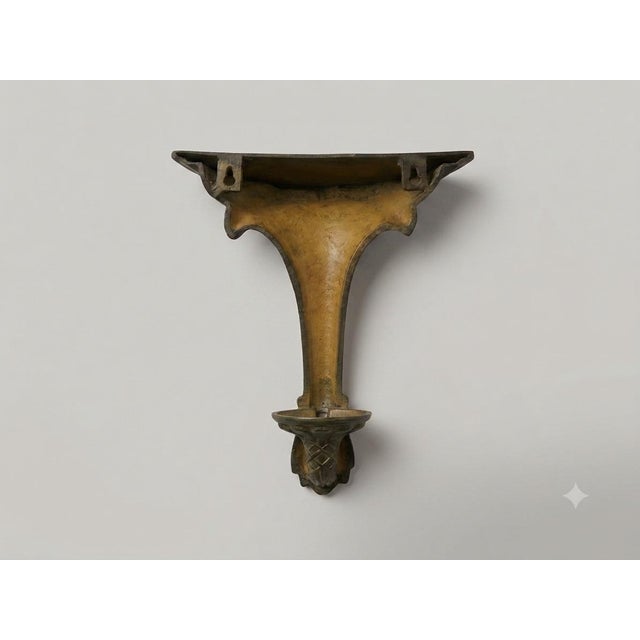 Vintage Antique Bronze Wall Sconces – Set of 2 Art Deco Cast Metal Candle Holders / Pillar Shelves For Sale - Image 4 of 4