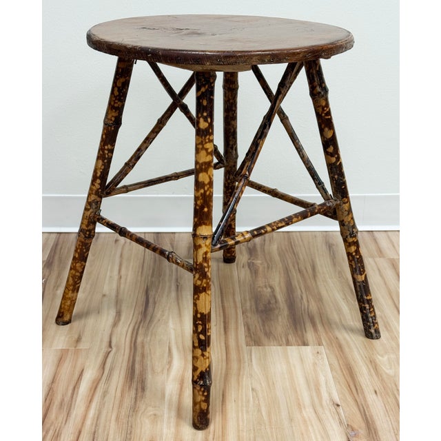 Antique Round Scorched Bamboo Side Table For Sale - Image 13 of 14