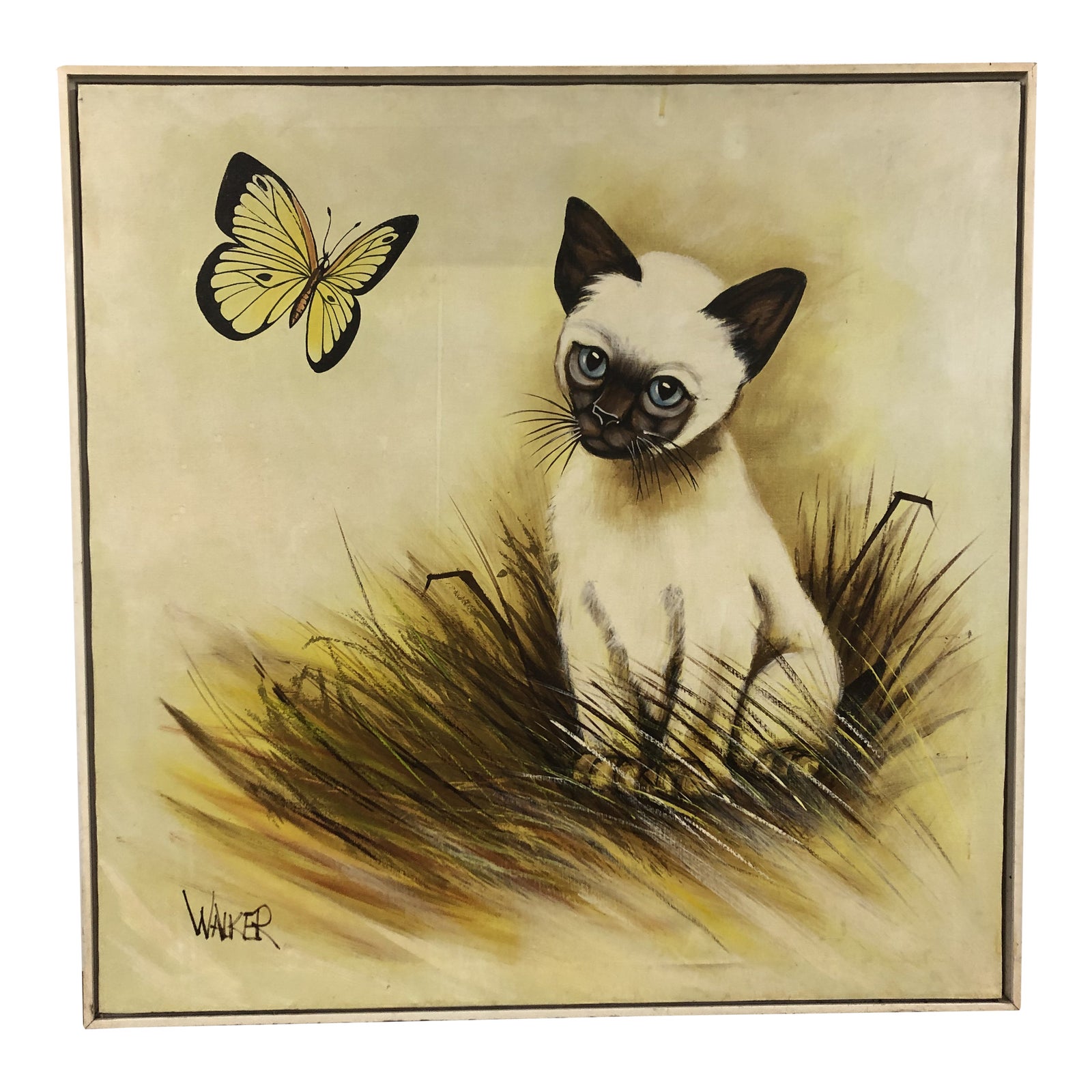 Vintage Mid Century Modern Siamese Cat Oil Painting Chairish