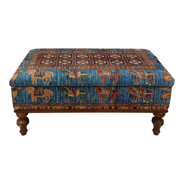 Horse Design Rug Print Fabric Upholstered Hallway Storage Bench For Sale