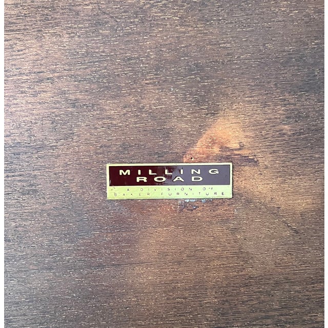 18 inch round mahogany cocktail or side table manufactured for the Milling Road Line of Baker Furniture.