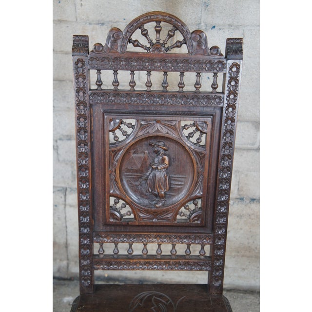Late 19th Century Antique 19th Century French Breton Brittany Figural Carved Chestnut Dining Chairs - Set of 6 For Sale - Image 5 of 12