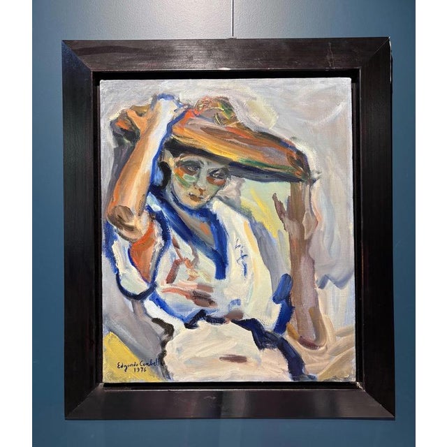 Modern Edgardo Corbelli, Giuliana with Hat, Oil on Canvas, 1976 For Sale - Image 3 of 8