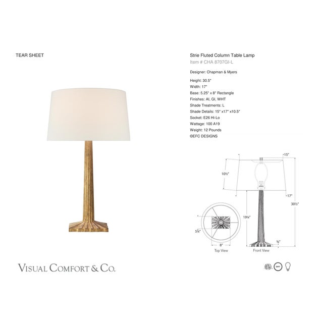 Chapman & Myers by Visual Comfort Signature Strie Fluted Column Table Lamp in Gilded Iron with Linen Shade Designer:...