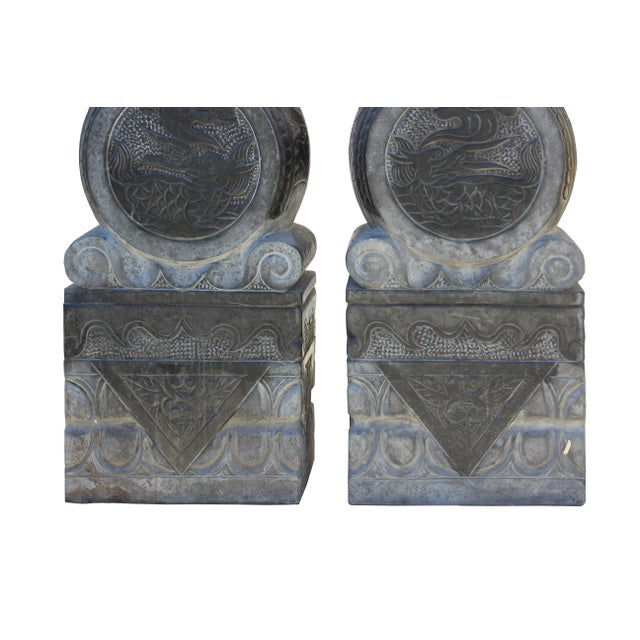 Chinese Gray Black Stone Fengshui Foo Dogs Door Block Drum Statue - a Pair For Sale - Image 10 of 11