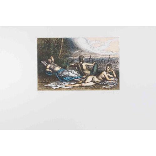 Modern Riccardo Tommasi Ferroni, Nude Relaxing Time with a View of Rome, 1970s, Etching For Sale - Image 3 of 3