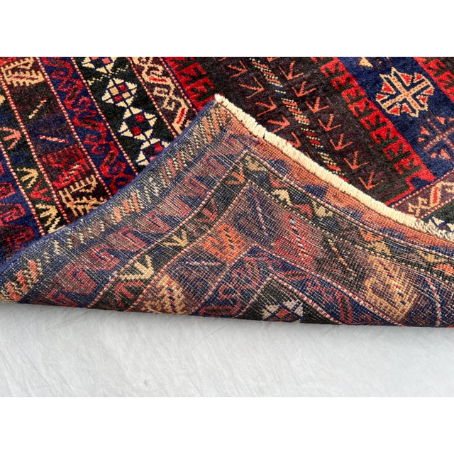 Vintage Afghan Baluchi Hand-Knotted Rug With Geometric Tribal Design in Navy Rug For Sale - Image 10 of 11
