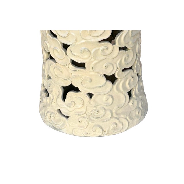 Off-white 1980s Off White Cream Swirl Cloud Pattern Round Ceramic Stool Table For Sale - Image 8 of 12