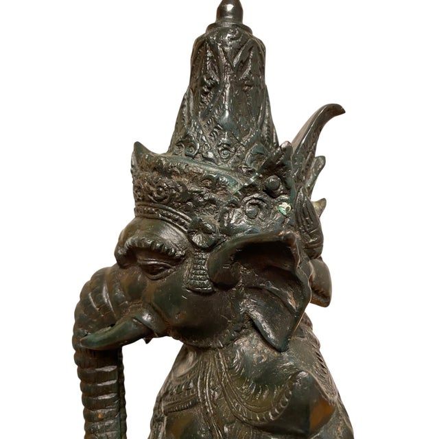 Antique Bronze Ganesha Statue Khmer Style Hindu 4-Arm Elephant God Sculpture For Sale - Image 17 of 18