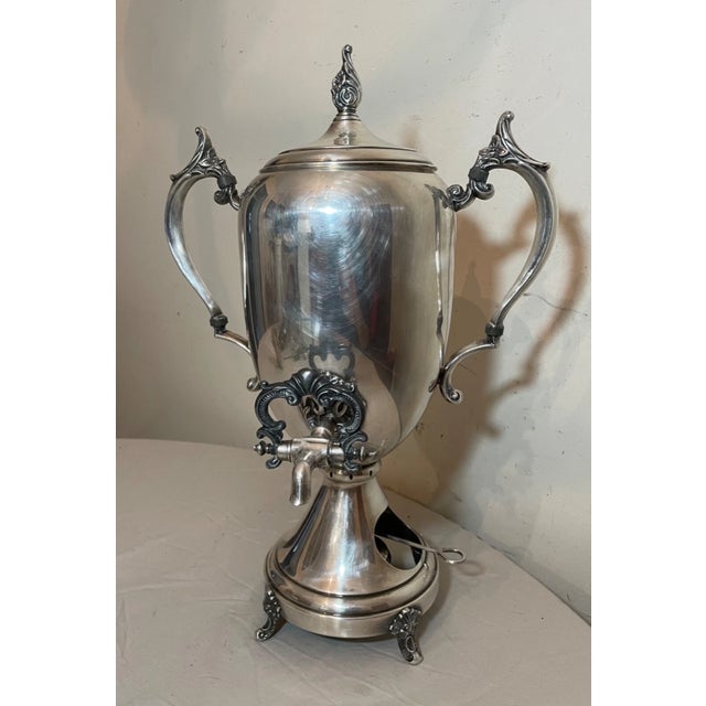 Victorian Antique Ornate Silverplate Samovar Tea Coffee Kettle Pot Dispenser Oil Burner For Sale - Image 3 of 16