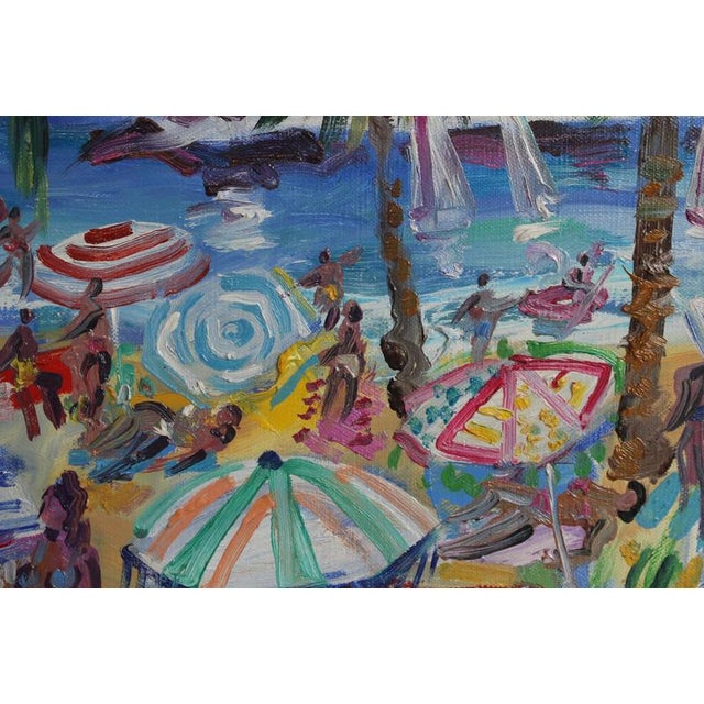 Yvon Grac, The Cros Dei Pin Beach at St. Jean Cap Ferrat, 1990s, Oil Painting on Canvas, Framed For Sale - Image 17 of 18