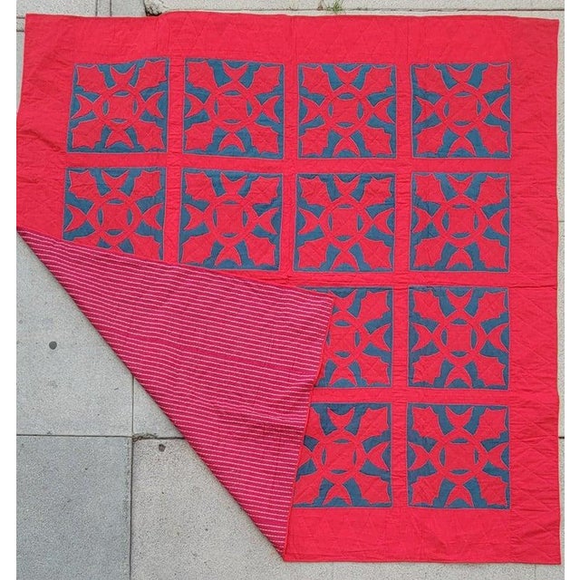 19Thc Red & teal leaf applique quilt from Pennsylvania in fine condition.This is from Lancaster County,Pa.