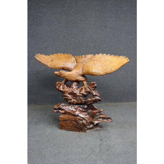 Large Mid-Century Modern Hand Carved Walnut Eagle Sculpture on Burl Wood Base For Sale - Image 10 of 12