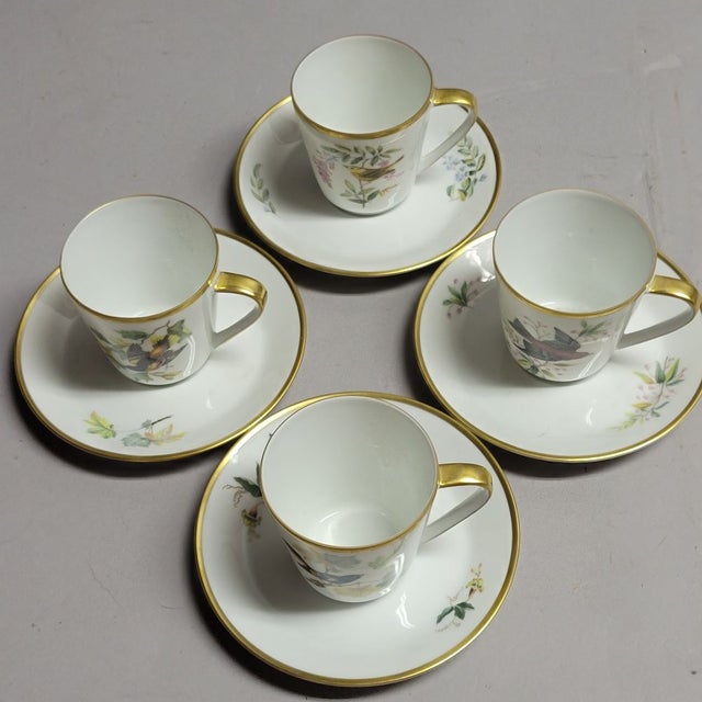 Hutscheneruther Vintage Hutschenreuther Germany Noblesse Audubon Bird Porcelain Demitasse Cups & Saucers, Set of 4 For Sale - Image 4 of 13