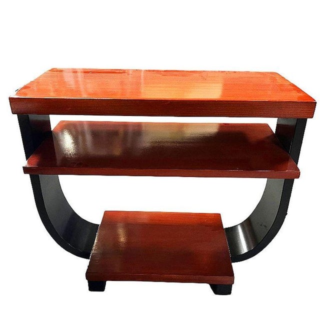 Pair of Two-tone, two-tier Art Deco Pearwood side tables designed by Gilbert Rohde for Brown Saltman Furniture company....