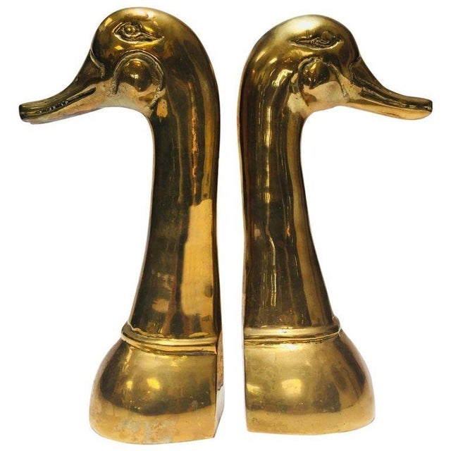 Sarreid Ltd. Pair of Large Mid-Century Brass Duck Head Bookends, Sarried Style, Circa 1950 For Sale - Image 4 of 17