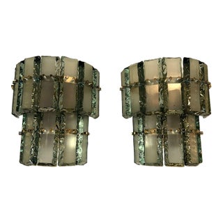 Murano Ice Block Sconces - a Pair For Sale