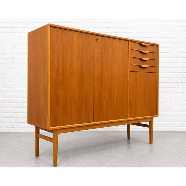 Wood Mid Century Modern Teak Highboard Sideboard | Swedish Credenza by Beril Fridhagen for Bodafors, Vintage Scandinavian Bar Cabinet, 1960s For Sale - Image 7 of 15