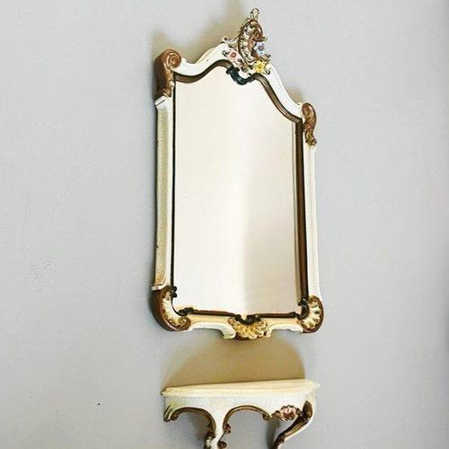 Mid-Century Italian Baroque Style Cream and Gilt Crackled Mirror and Wall Console, 1950s, Set of 2 For Sale - Image 6 of 14