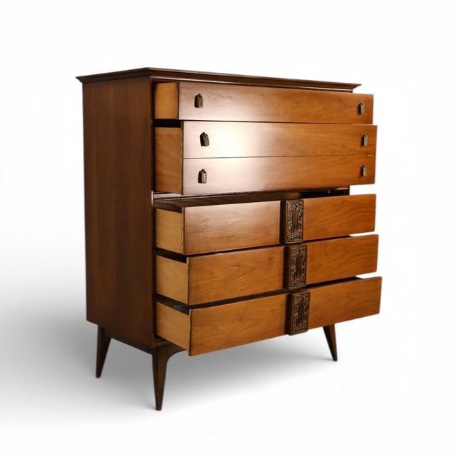Bassett Mayan Vintage MCM Tiki Highboy Dresser, C. 1960s For Sale In New York - Image 6 of 10