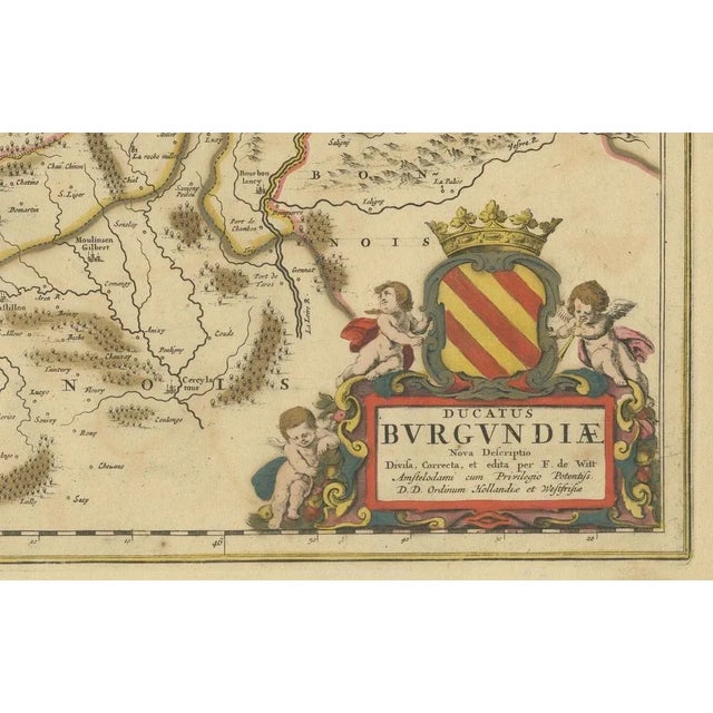 Hand-Colored Map of of the Wine Region Burgundy in France by De Wit, 1688 For Sale - Image 4 of 6