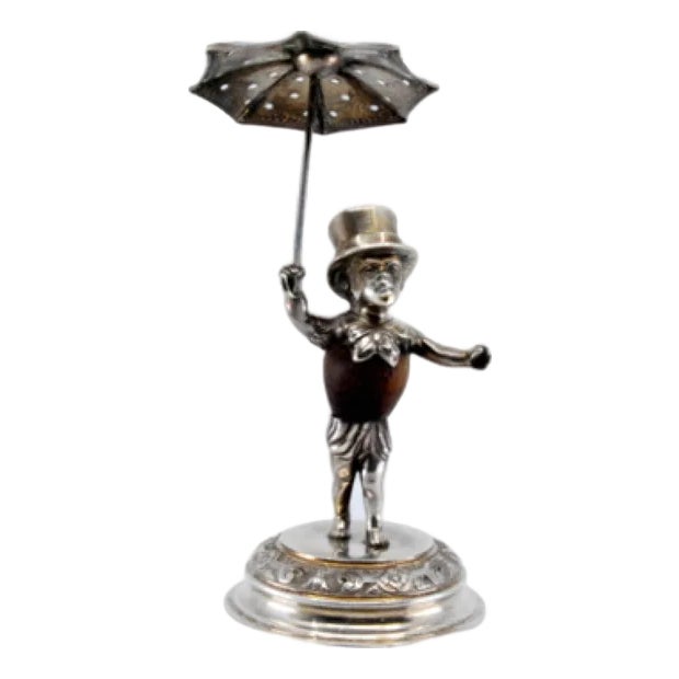Silver Toothpick Holder with Wooden Body Figure For Sale