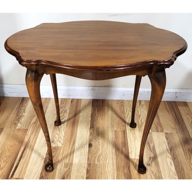 English 20th C Queen Anne Style "Turtle" Form Top Walnut Side Coffee Table For Sale - Image 12 of 13